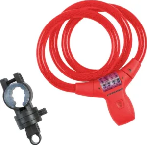 Lacat spiral cu cifru Kross KZS 550 cu LED 12 mm x 900 mm red