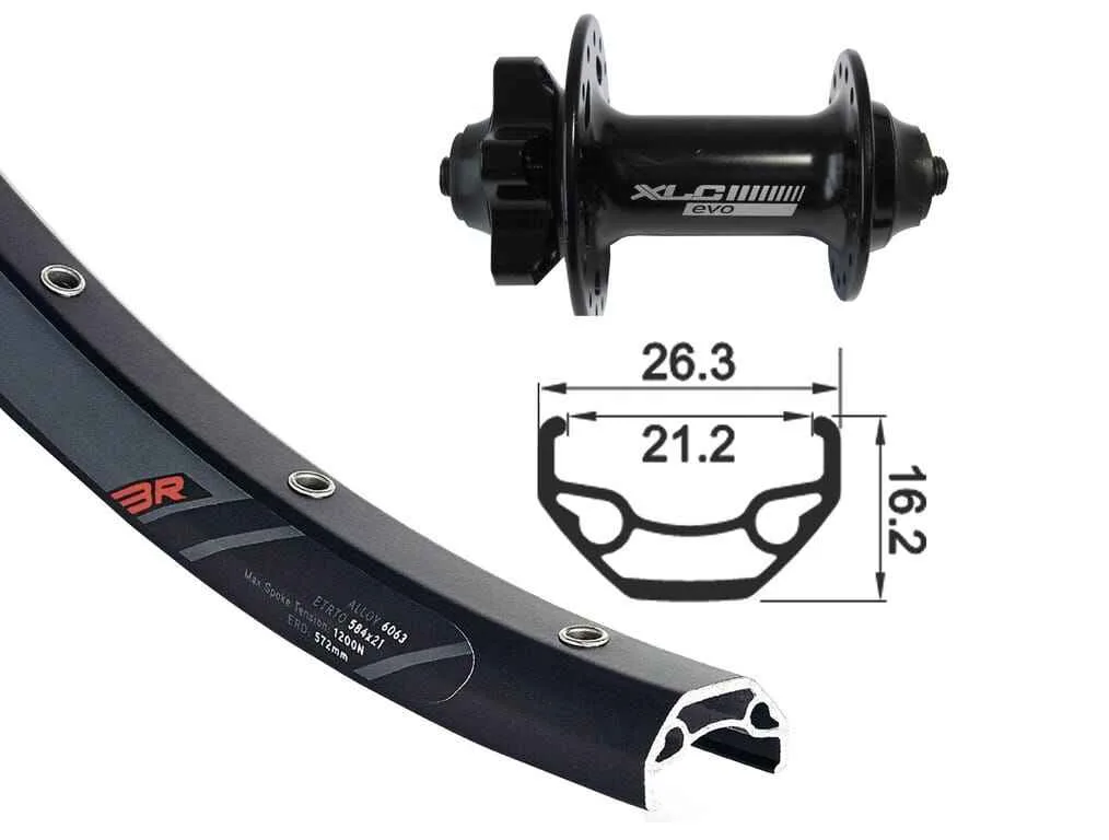 FW 26x1.9 XLC 6 hole black QR 32h Rodi Black Rock disc bk niro spokes (bk)