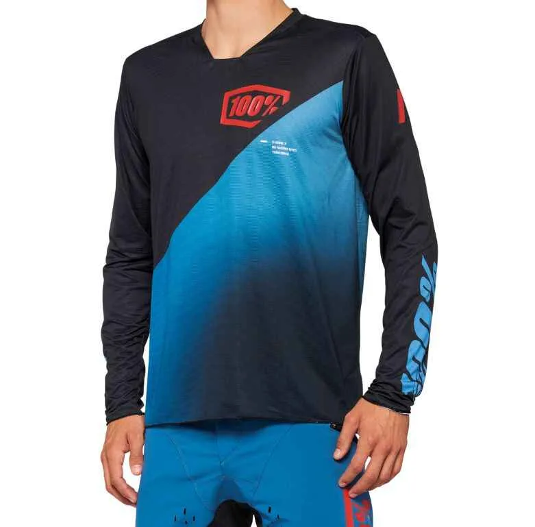 Tricou 100% Percent R-Core maneca lunga negru/albastru M