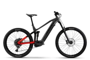 Bicicleta electrica e-bike Haibike ALLMTN 4 NX Eagle 12 800Wh argintiu rosu negru lucios S