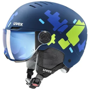 Casca schi Uvex rocket jr visor blue puzzle matt 51-55