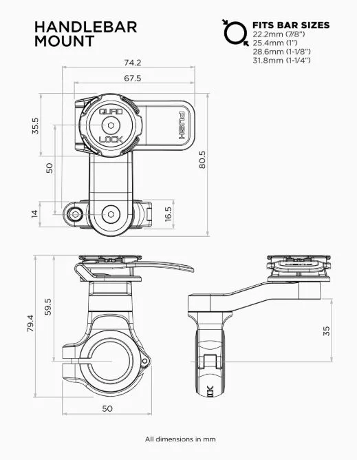 Quad Lock suport telefon cu prindere pe ghidon - imagine 5