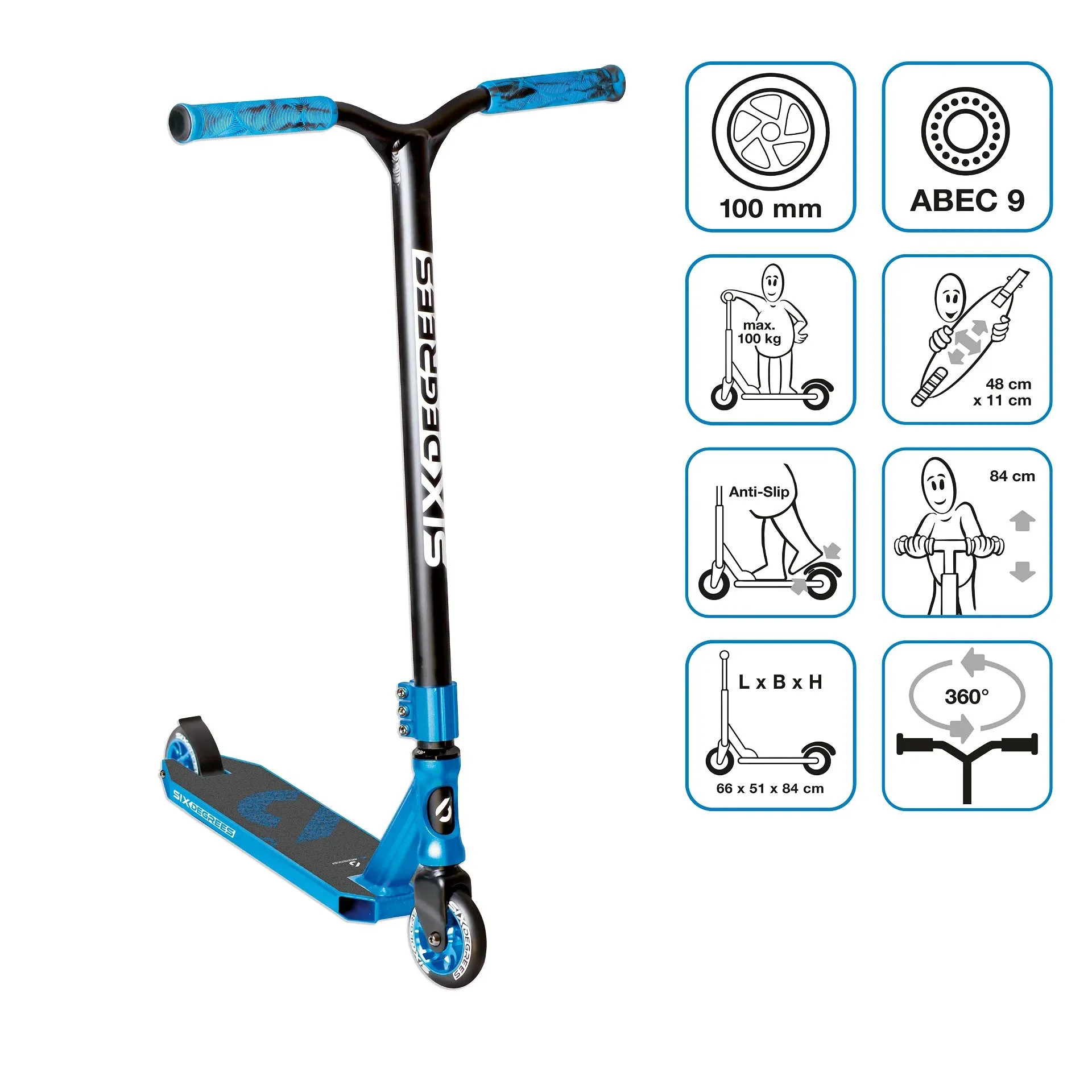 Stuntscooter Six Degrees blue roti de 100mm